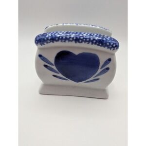 Vintage Corelle Blue Hearts Ceramic Napkin Holder Cutting Board Storage